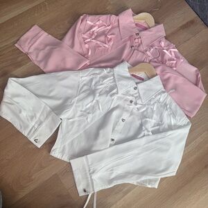 Pink and White Button-Up Shirts with Ribbon Detail